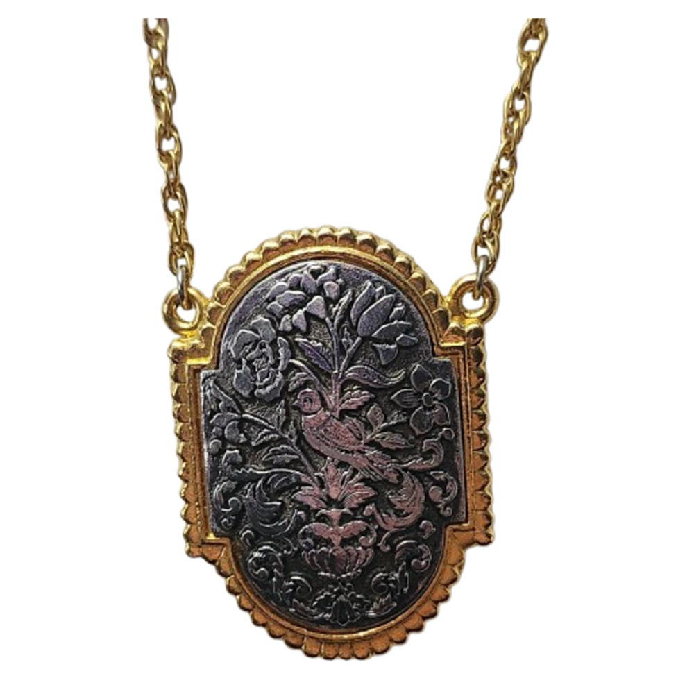 Vtg 1960s 70s Max Factor Hypnotique Tapestry Locket Perfume Solid Necklace - Picture 2 of 6